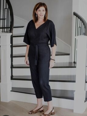 Madewell Black V-Neck Belted LINEN BLEND Jumpsuit EUC SIZE MEDIUM
